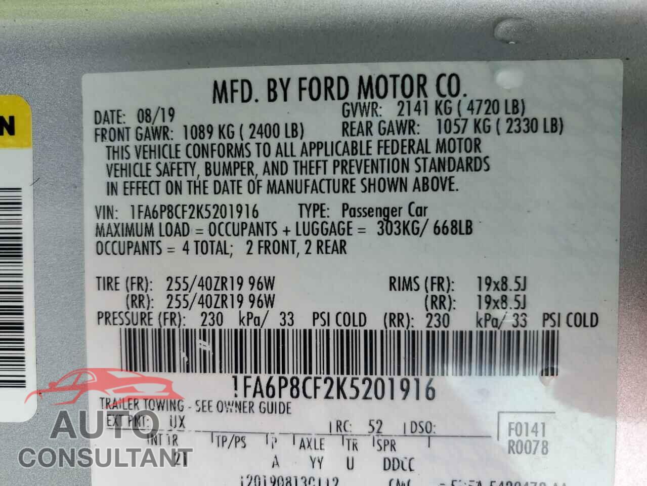 FORD MUSTANG 2019 - 1FA6P8CF2K5201916