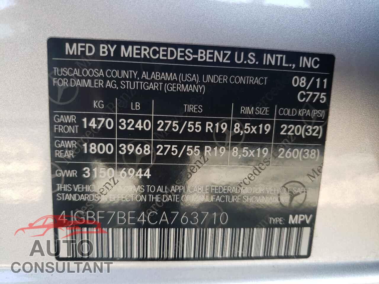 MERCEDES-BENZ GL-CLASS 2012 - 4JGBF7BE4CA763710