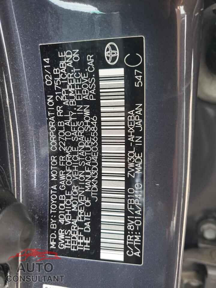 TOYOTA PRIUS 2014 - JTDKN3DU4E0365846