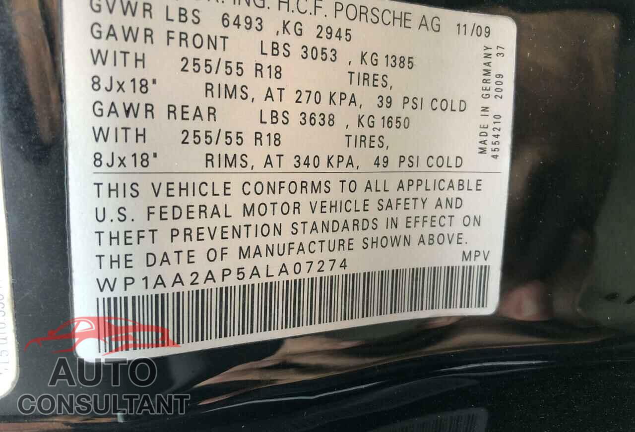 PORSCHE CAYENNE 2010 - WP1AA2AP5ALA07274