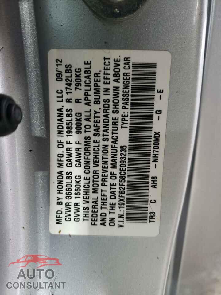 HONDA CIVIC 2012 - 19XFB2F58CE093235