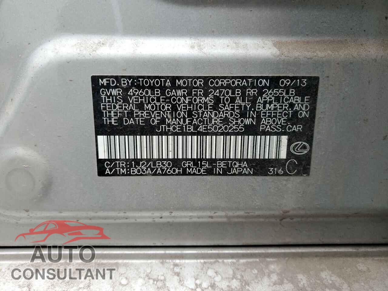 LEXUS GS350 2014 - JTHCE1BL4E5020255
