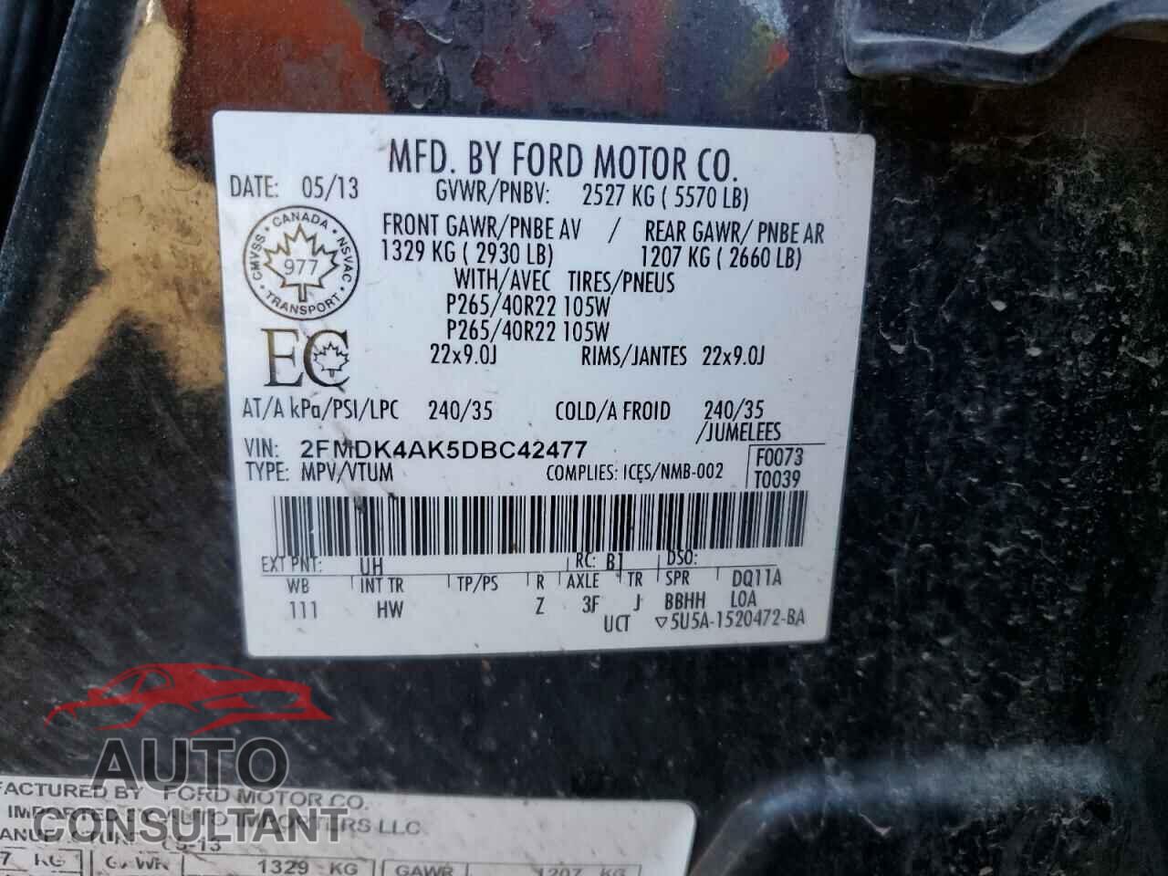 FORD EDGE 2013 - 2FMDK4AK5DBC42477