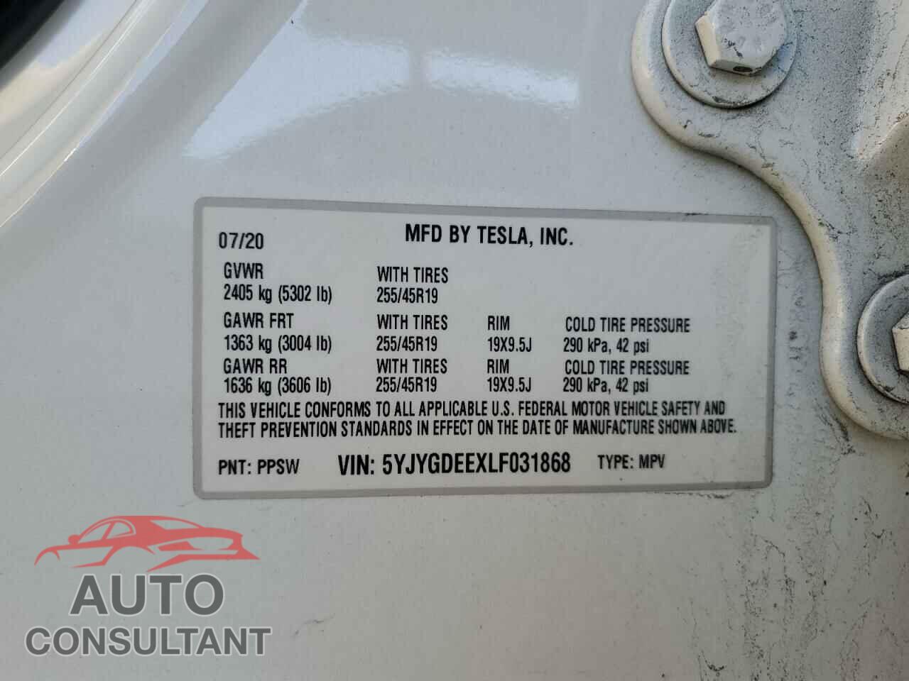 TESLA MODEL Y 2020 - 5YJYGDEEXLF031868