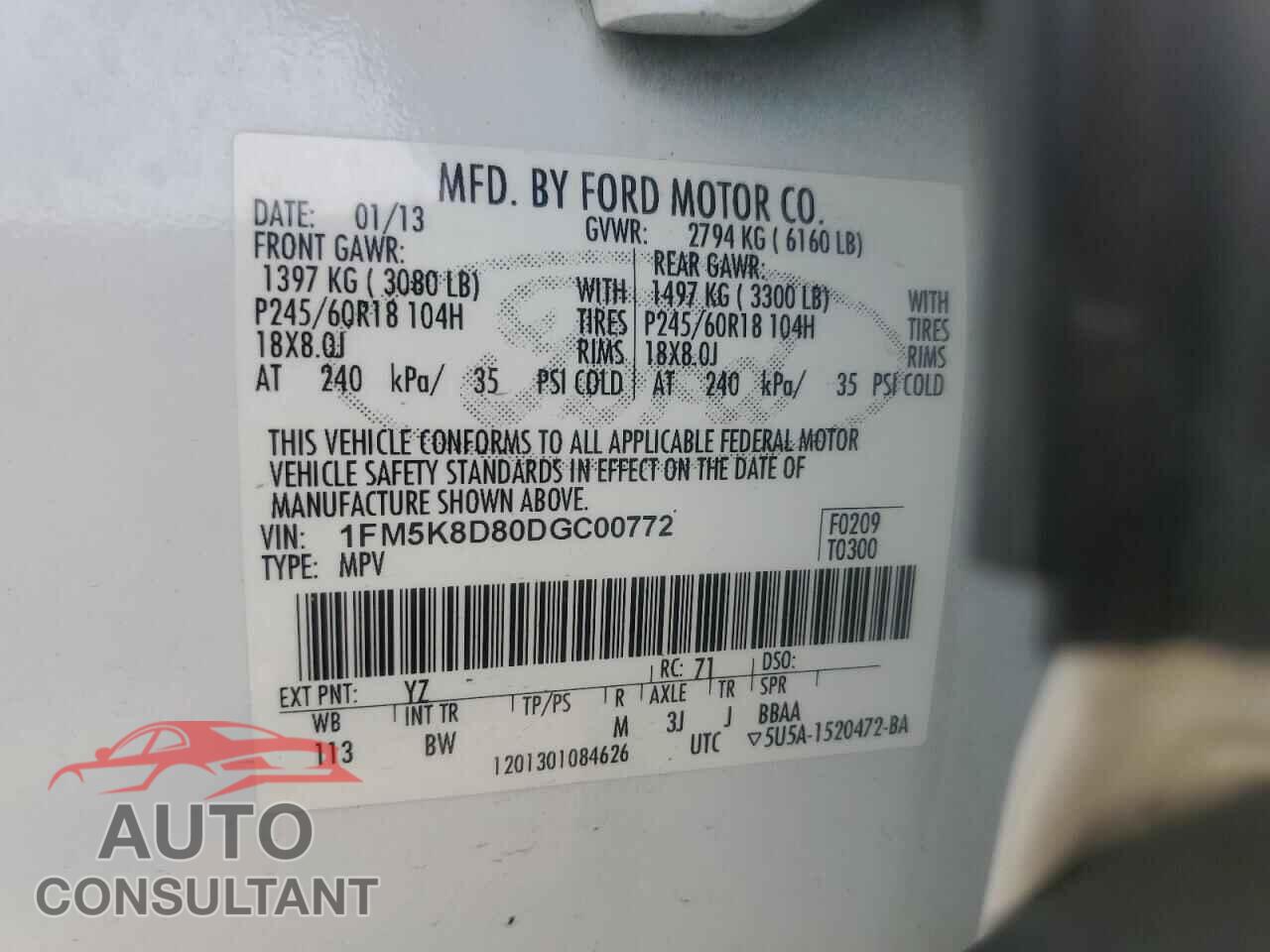 FORD EXPLORER 2013 - 1FM5K8D80DGC00772
