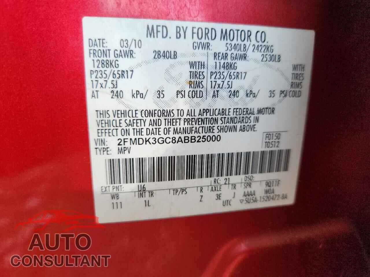 FORD EDGE 2010 - 2FMDK3GC8ABB25000