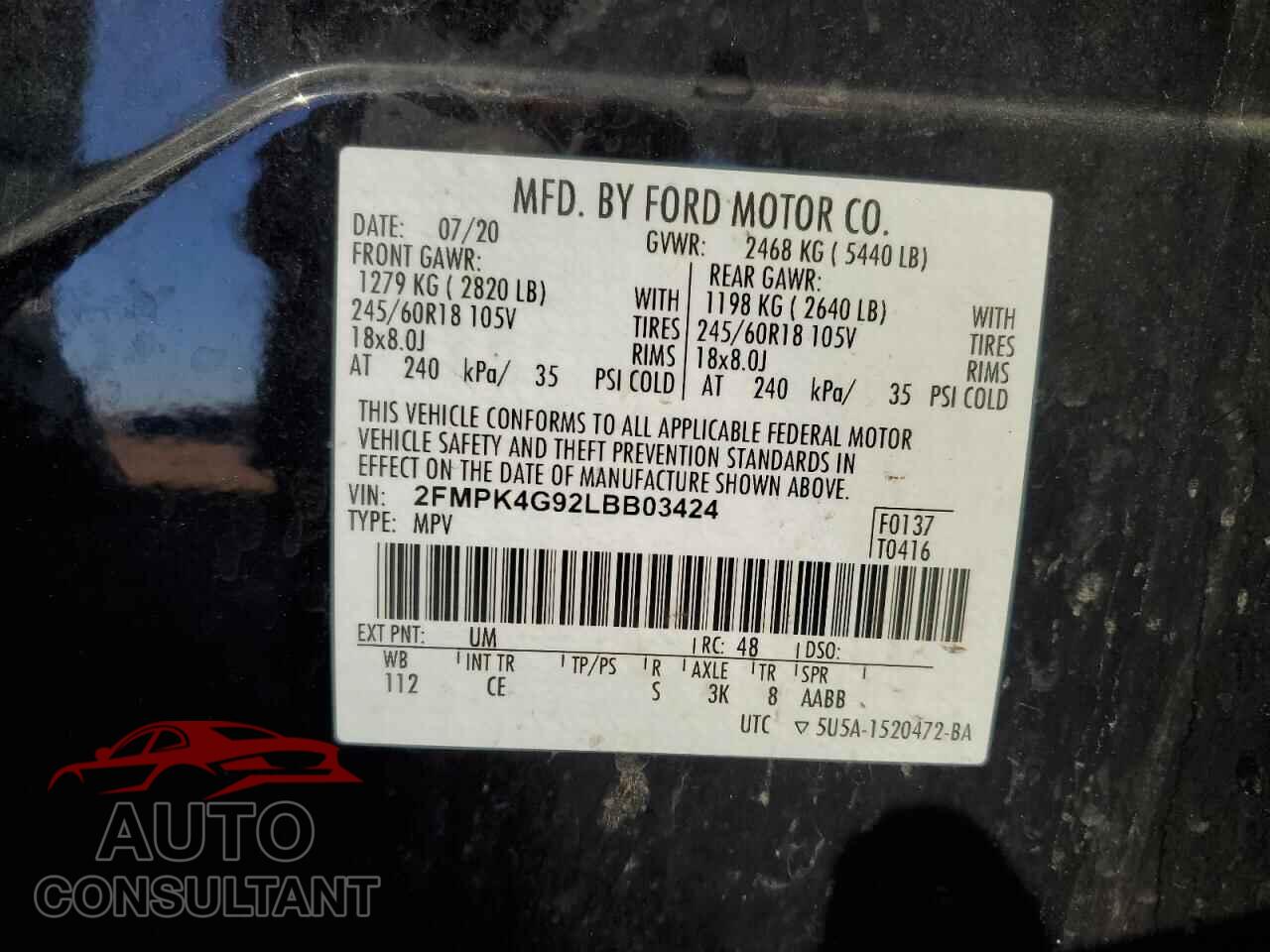 FORD EDGE 2020 - 2FMPK4G92LBB03424