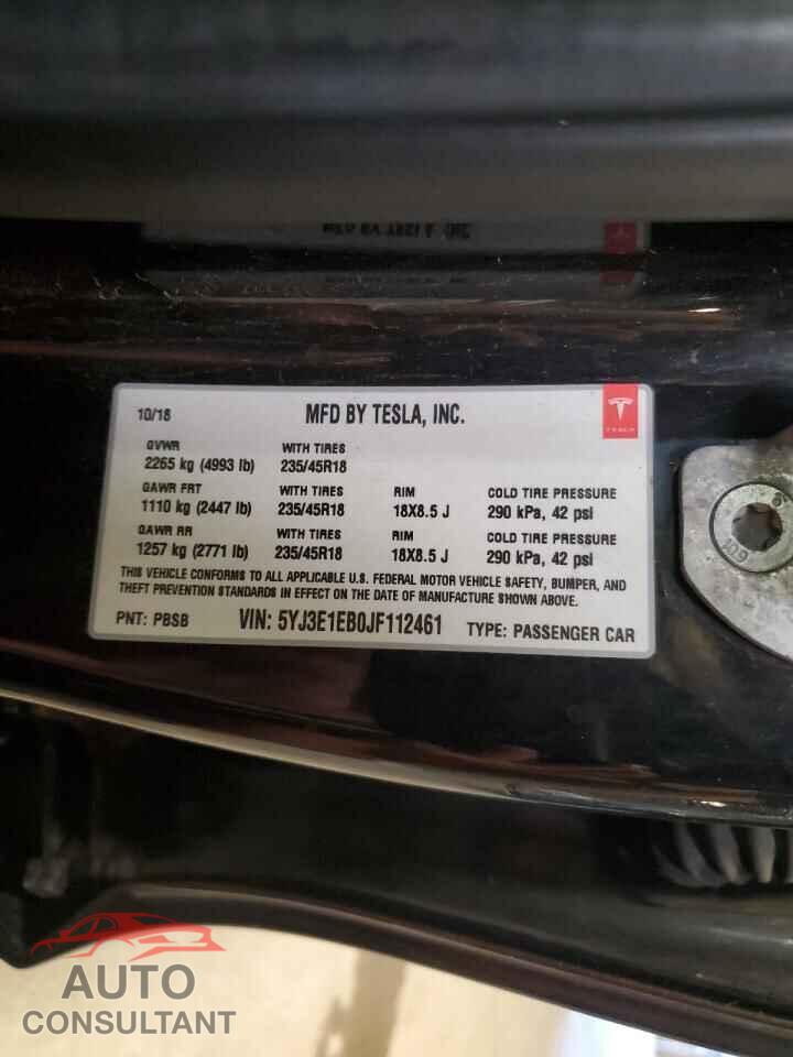 TESLA MODEL 3 2018 - 5YJ3E1EB0JF112461