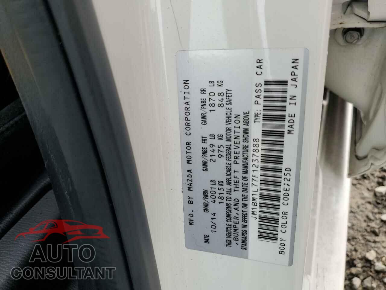 MAZDA 3 2015 - JM1BM1L77F1237888