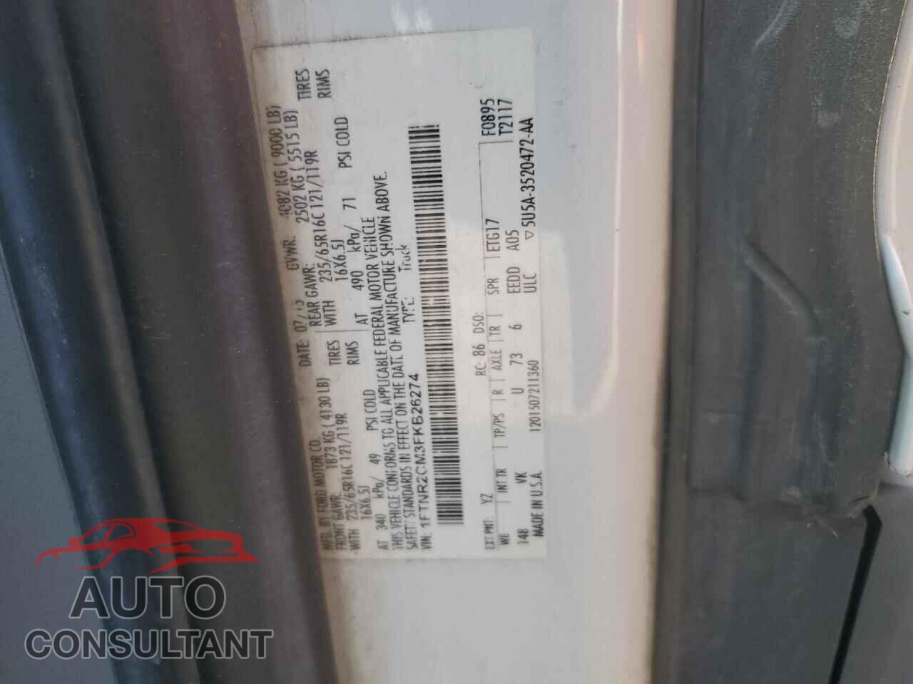 FORD TRANSIT 2015 - 1FTNR2CM3FKB26274