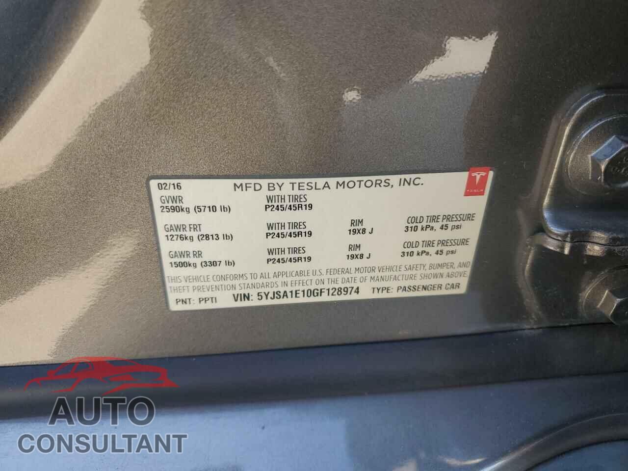 TESLA MODEL S 2016 - 5YJSA1E10GF128974