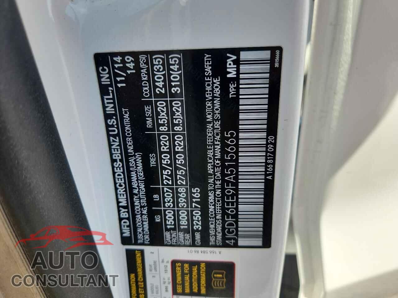MERCEDES-BENZ GL-CLASS 2015 - 4JGDF6EE9FA515665