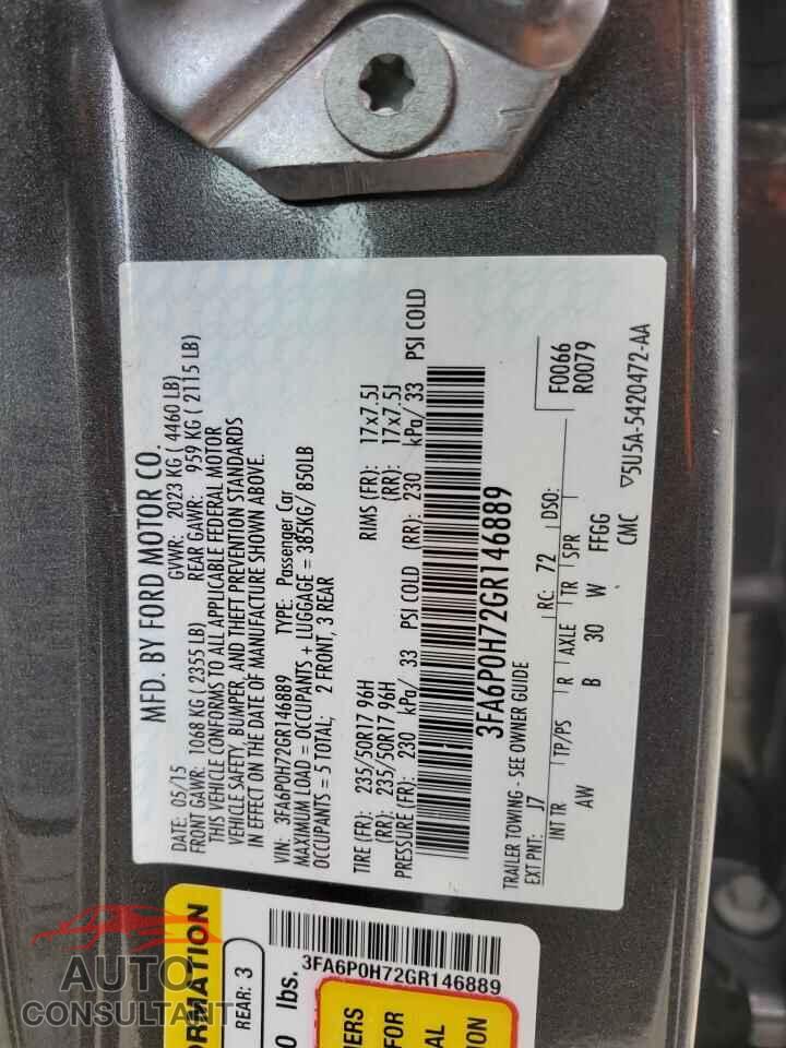 FORD FUSION 2016 - 3FA6P0H72GR146889