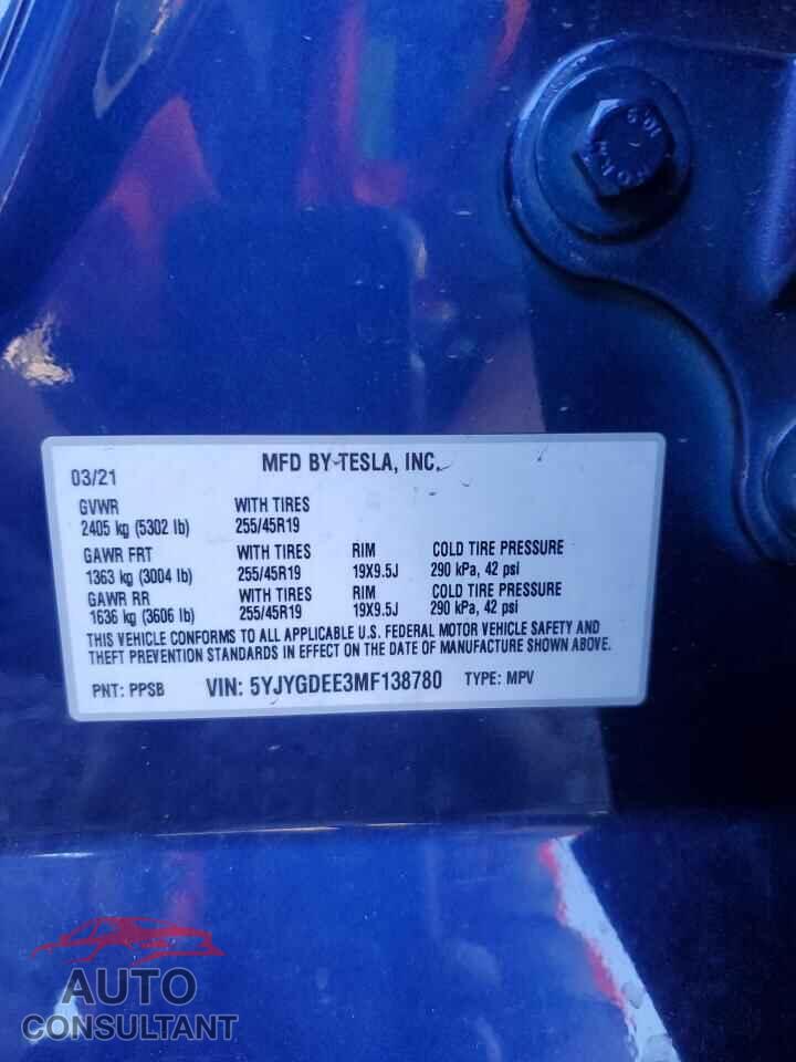 TESLA MODEL Y 2021 - 5YJYGDEE3MF138780