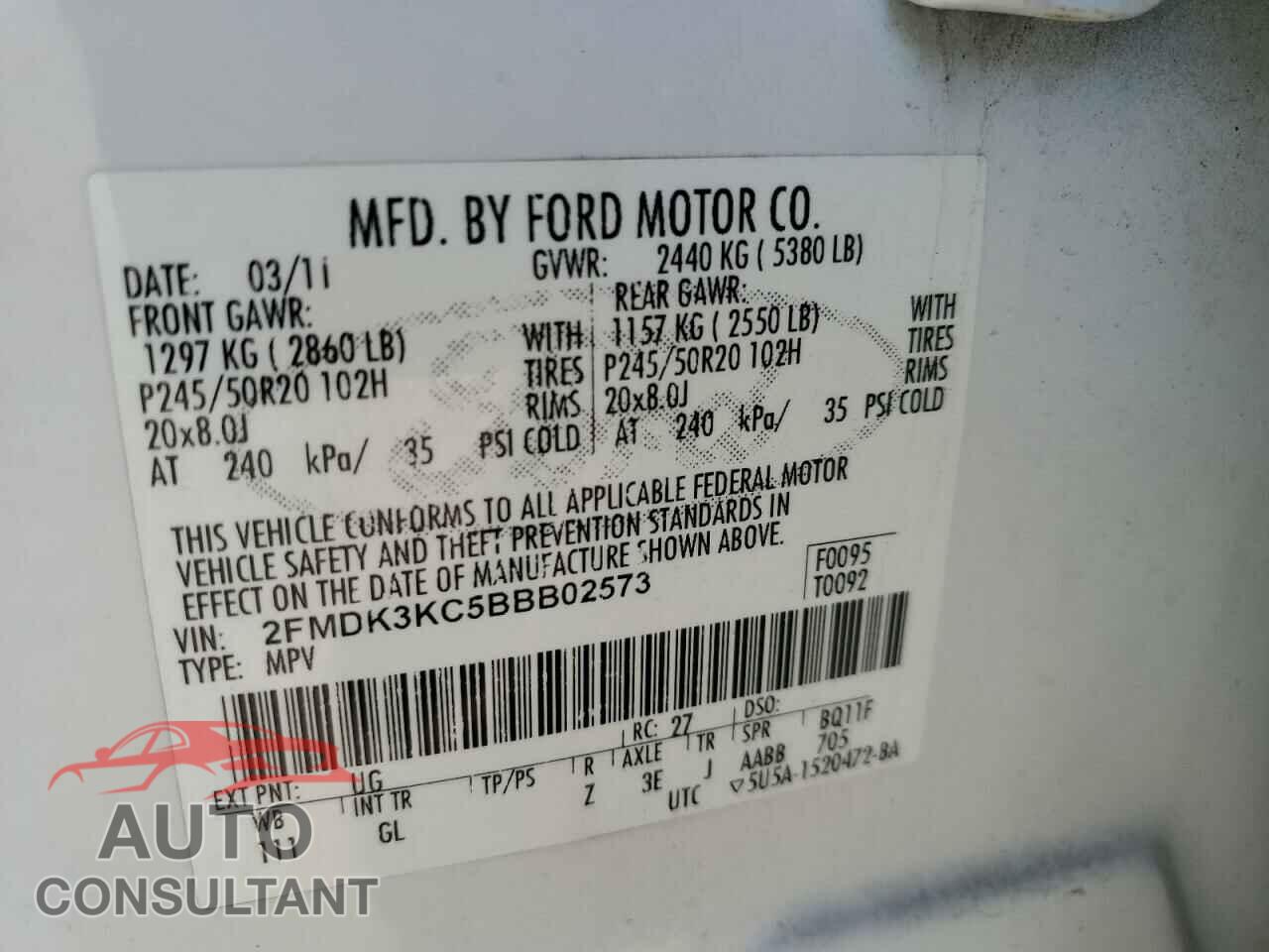 FORD EDGE 2011 - 2FMDK3KC5BBB02573