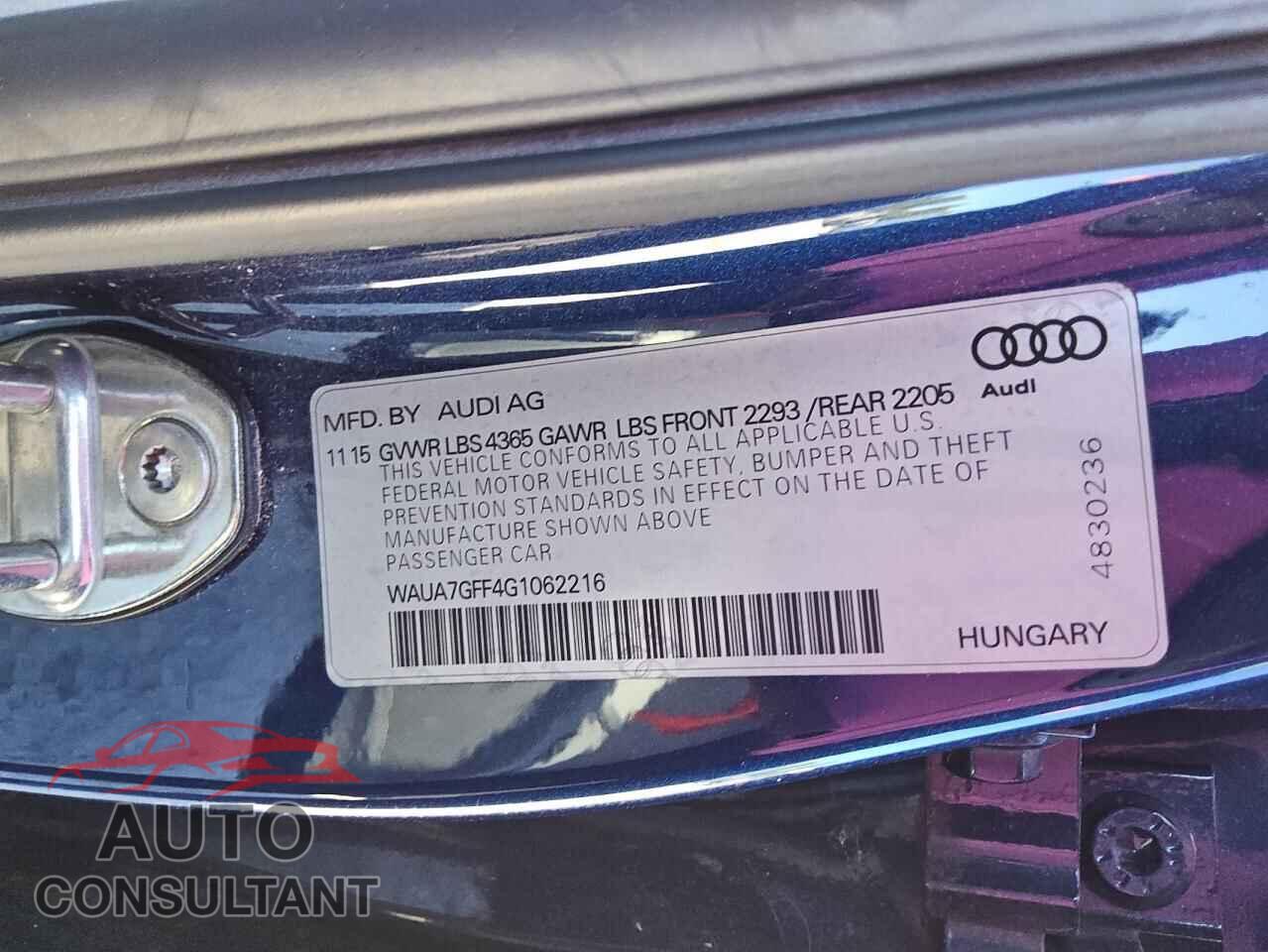 AUDI A3 2016 - WAUA7GFF4G1062216