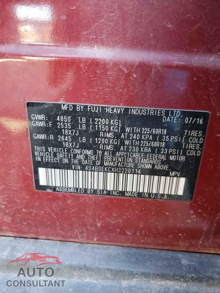 SUBARU OUTBACK 2017 - 4S4BSEKCXH3220114