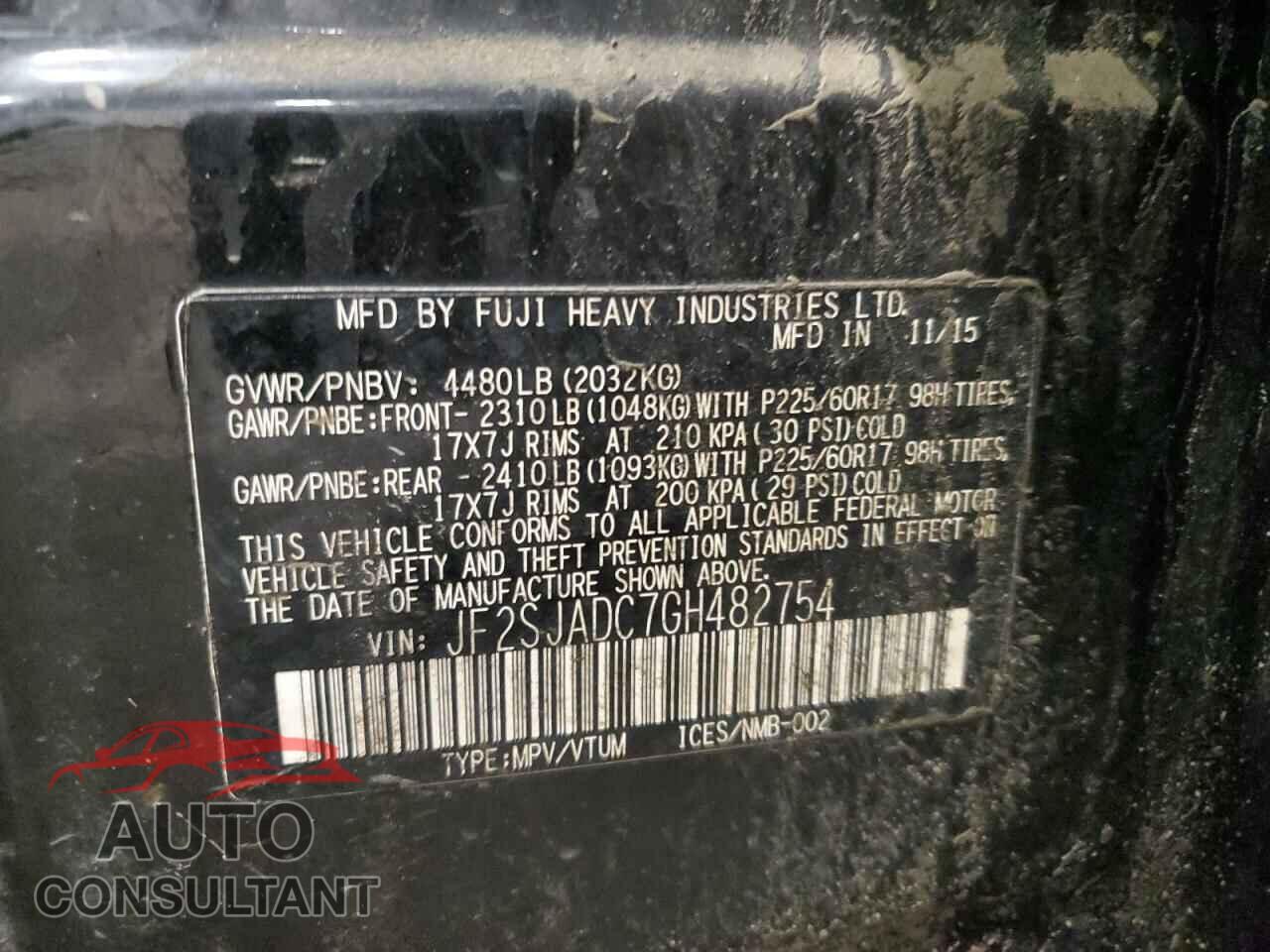 SUBARU FORESTER 2016 - JF2SJADC7GH482754
