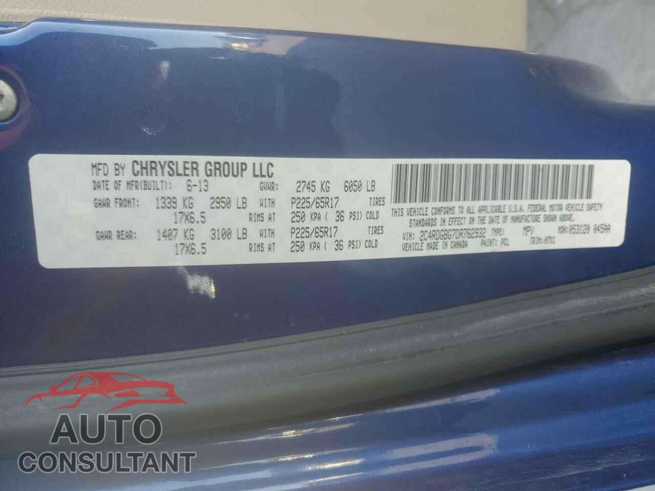DODGE CARAVAN 2013 - 2C4RDGBG7DR762932