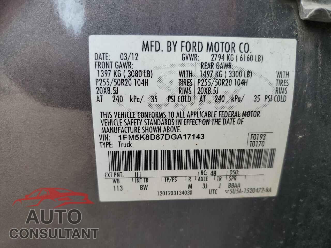 FORD EXPLORER 2013 - 1FM5K8D87DGA17143
