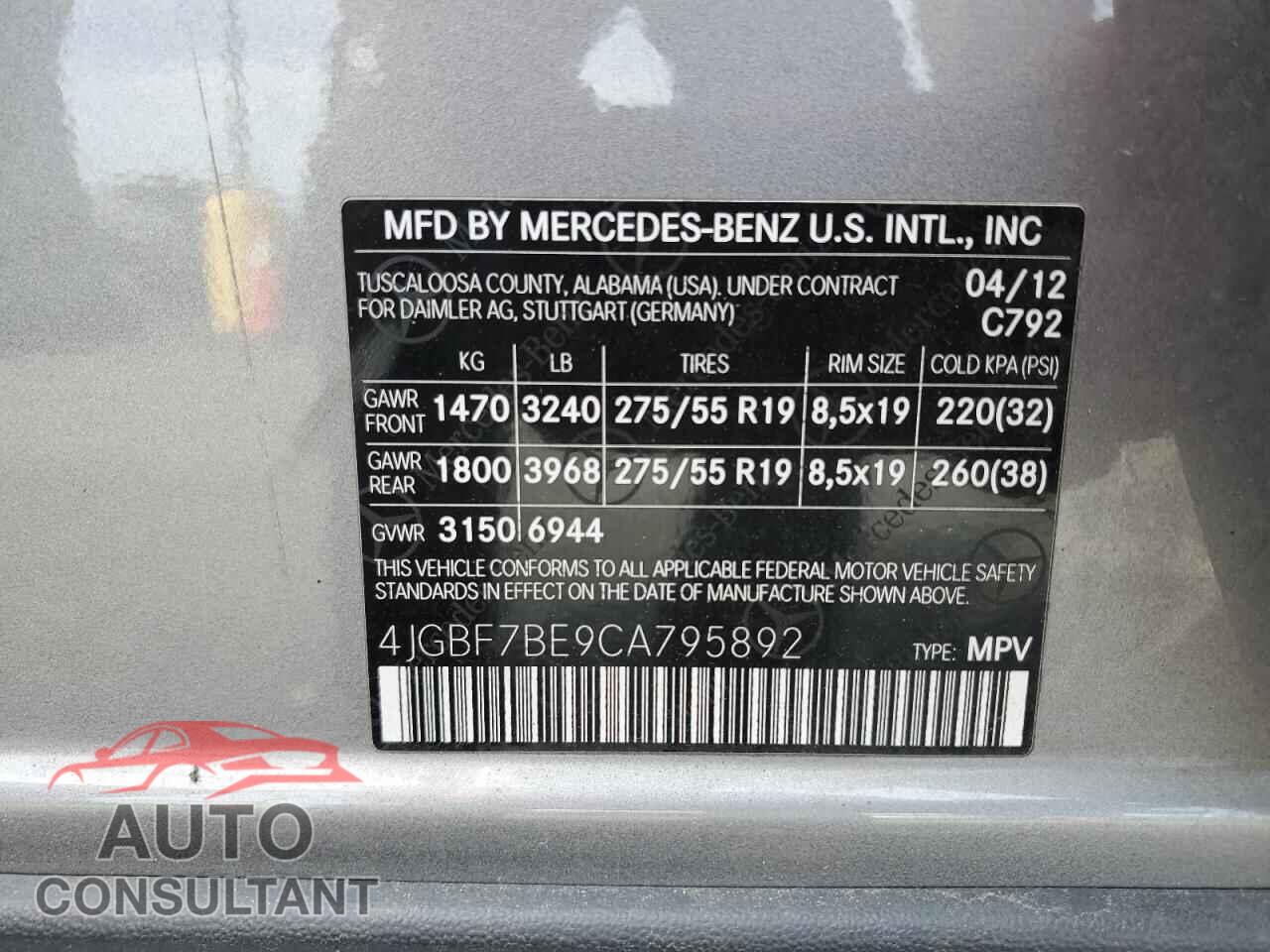 MERCEDES-BENZ GL-CLASS 2012 - 4JGBF7BE9CA795892