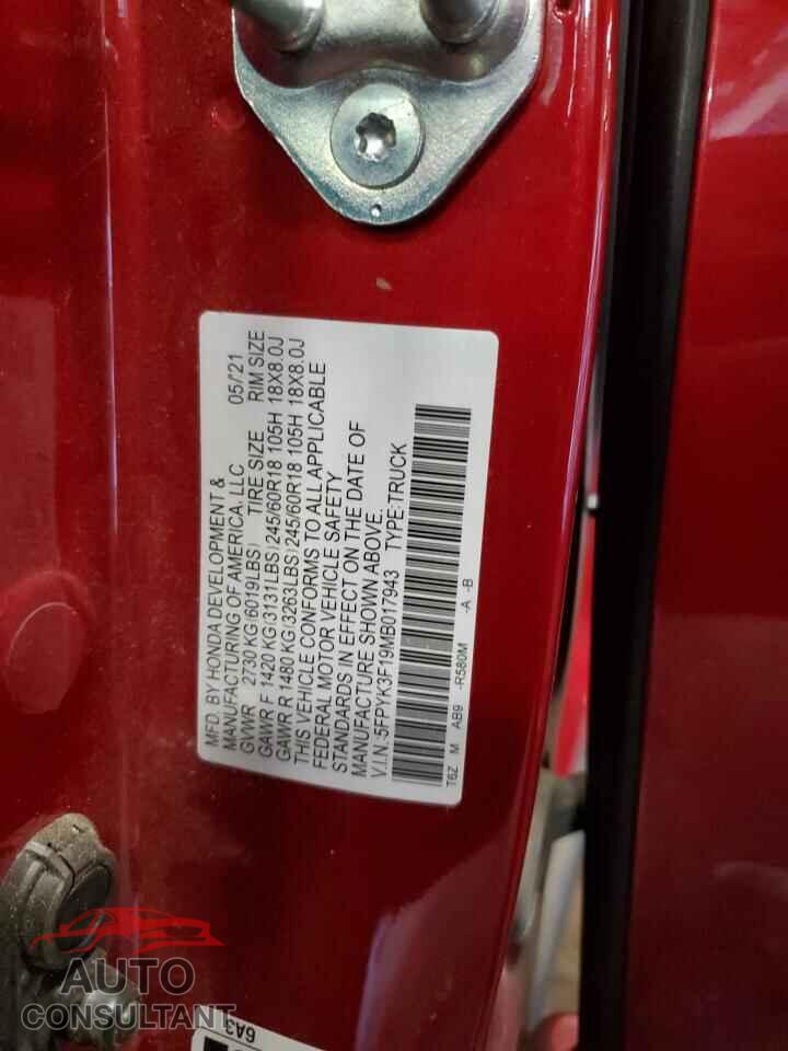 HONDA RIDGELINE 2021 - 5FPYK3F19MB017943