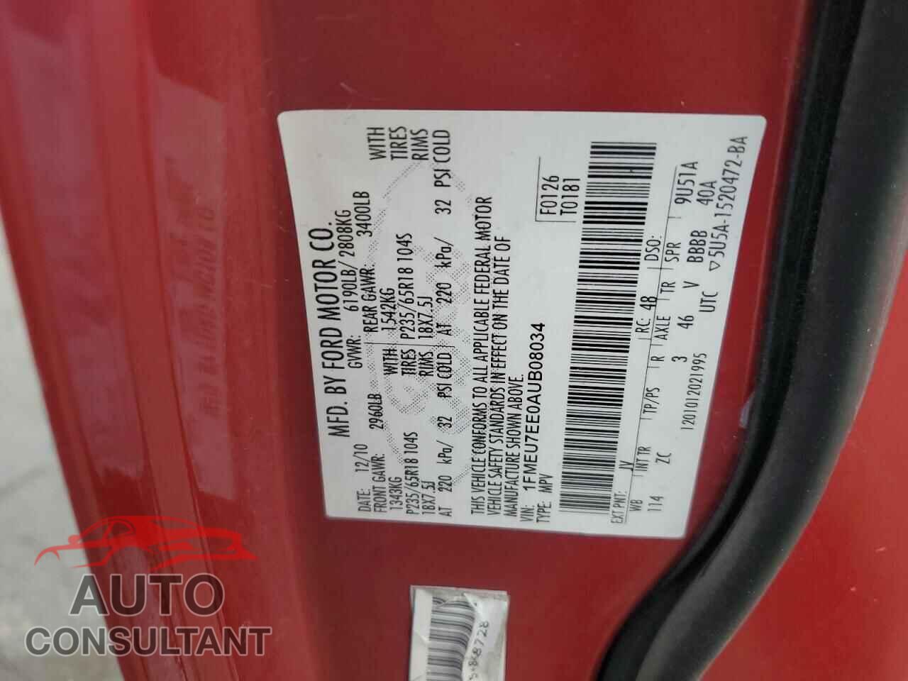 FORD EXPLORER 2010 - 1FMEU7EE0AUB08034