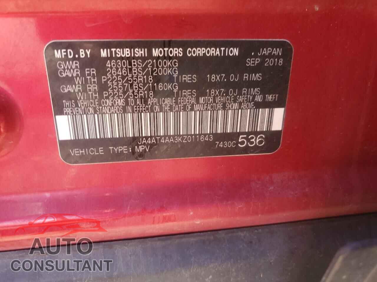 MITSUBISHI ECLIPSE 2019 - JA4AT4AA3KZ011643