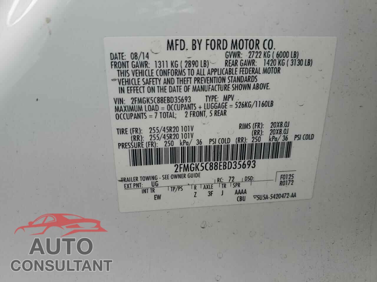 FORD FLEX 2014 - 2FMGK5C88EBD35693