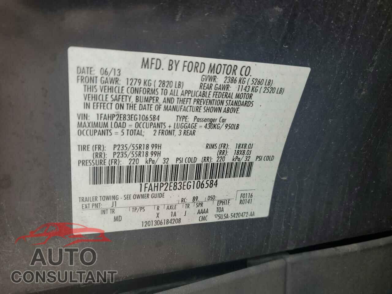 FORD TAURUS 2014 - 1FAHP2E83EG106584