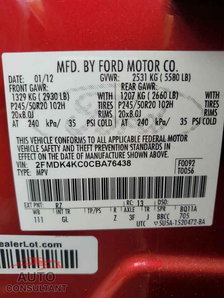 FORD EDGE 2012 - 2FMDK4KC0CBA76438