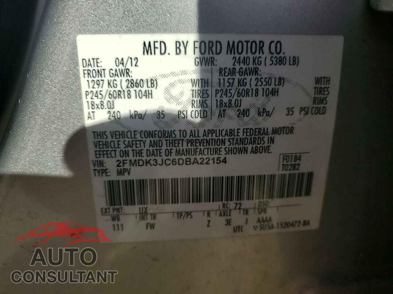 FORD EDGE 2013 - 2FMDK3JC6DBA22154