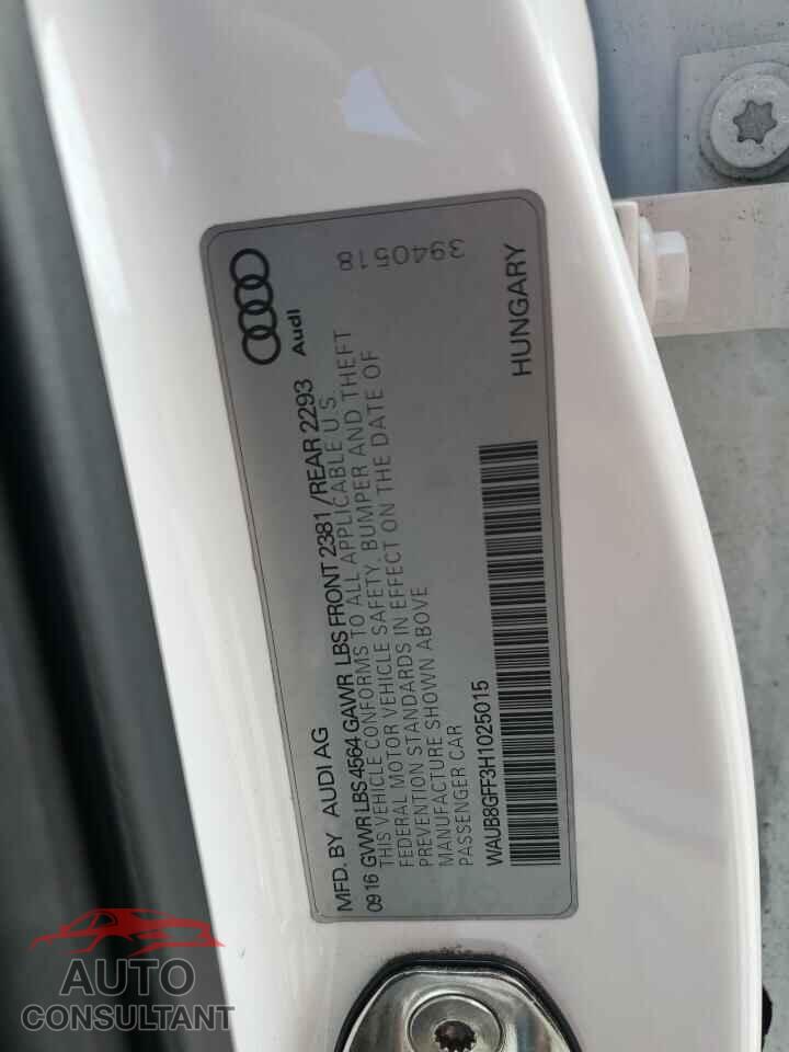 AUDI A3 2017 - WAUB8GFF3H1025015