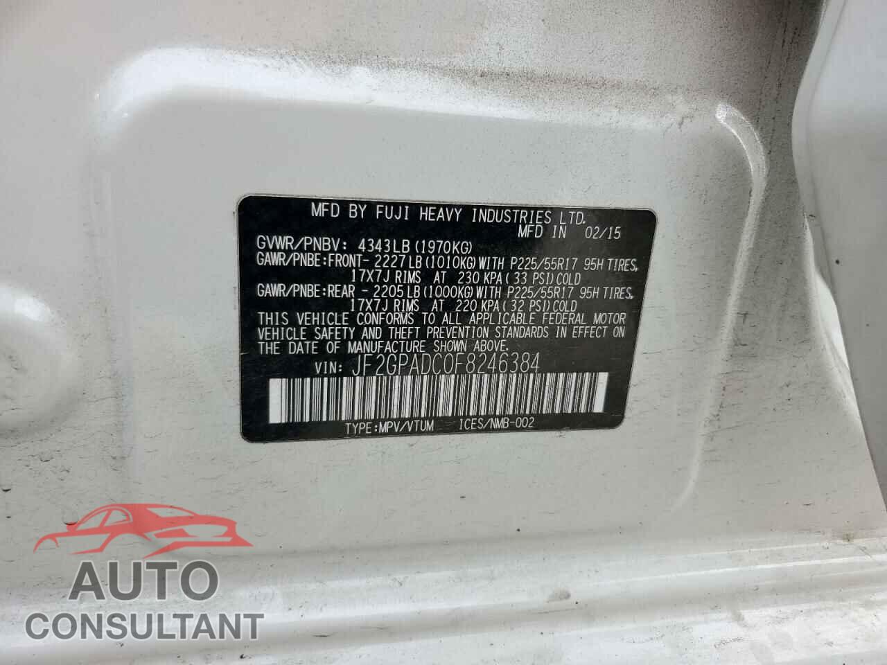 SUBARU XV 2015 - JF2GPADC0F8246384
