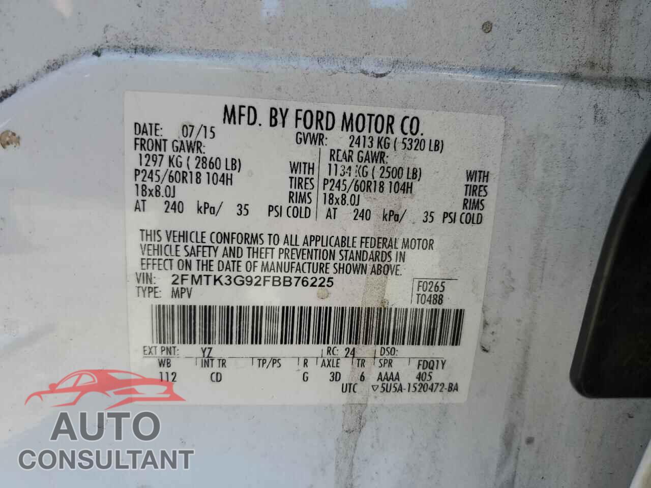 FORD EDGE 2015 - 2FMTK3G92FBB76225