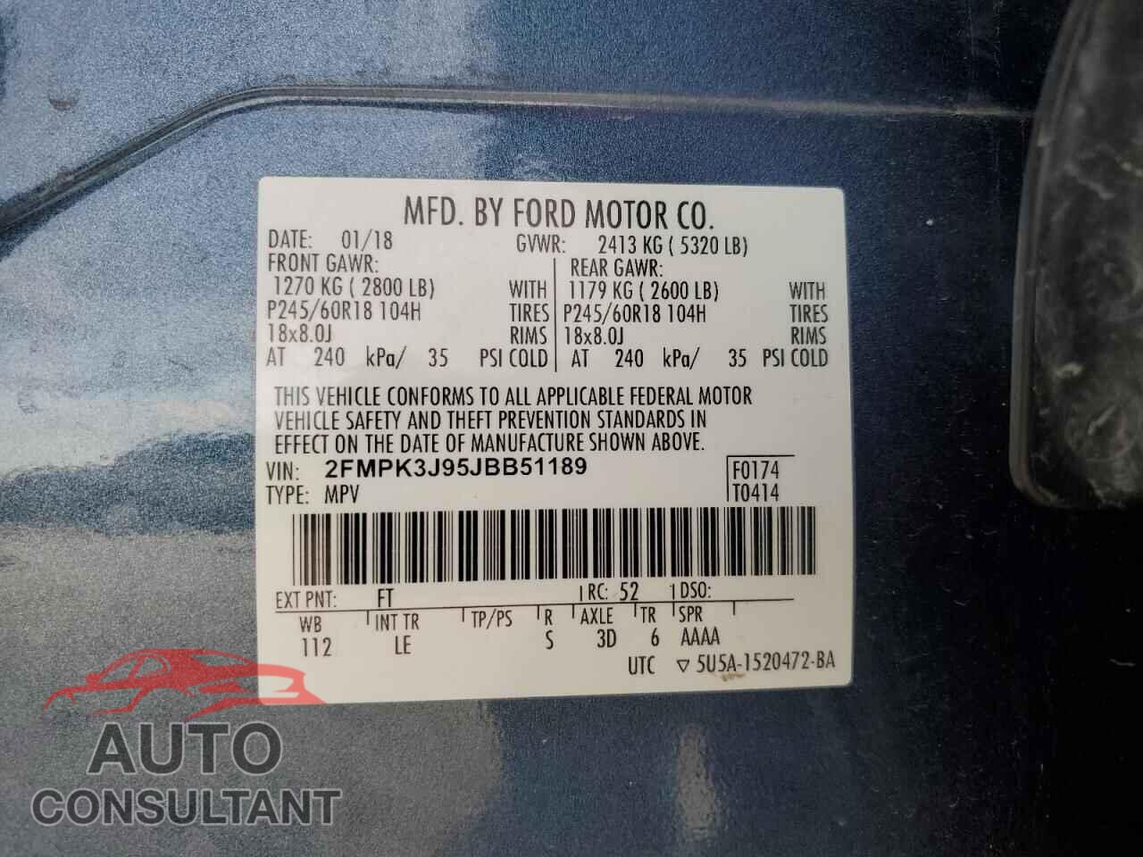 FORD EDGE 2018 - 2FMPK3J95JBB51189