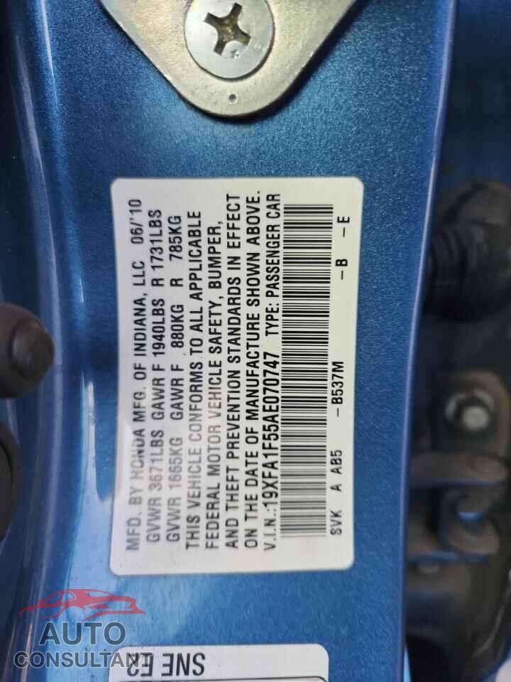 HONDA CIVIC 2010 - 19XFA1F55AE070747