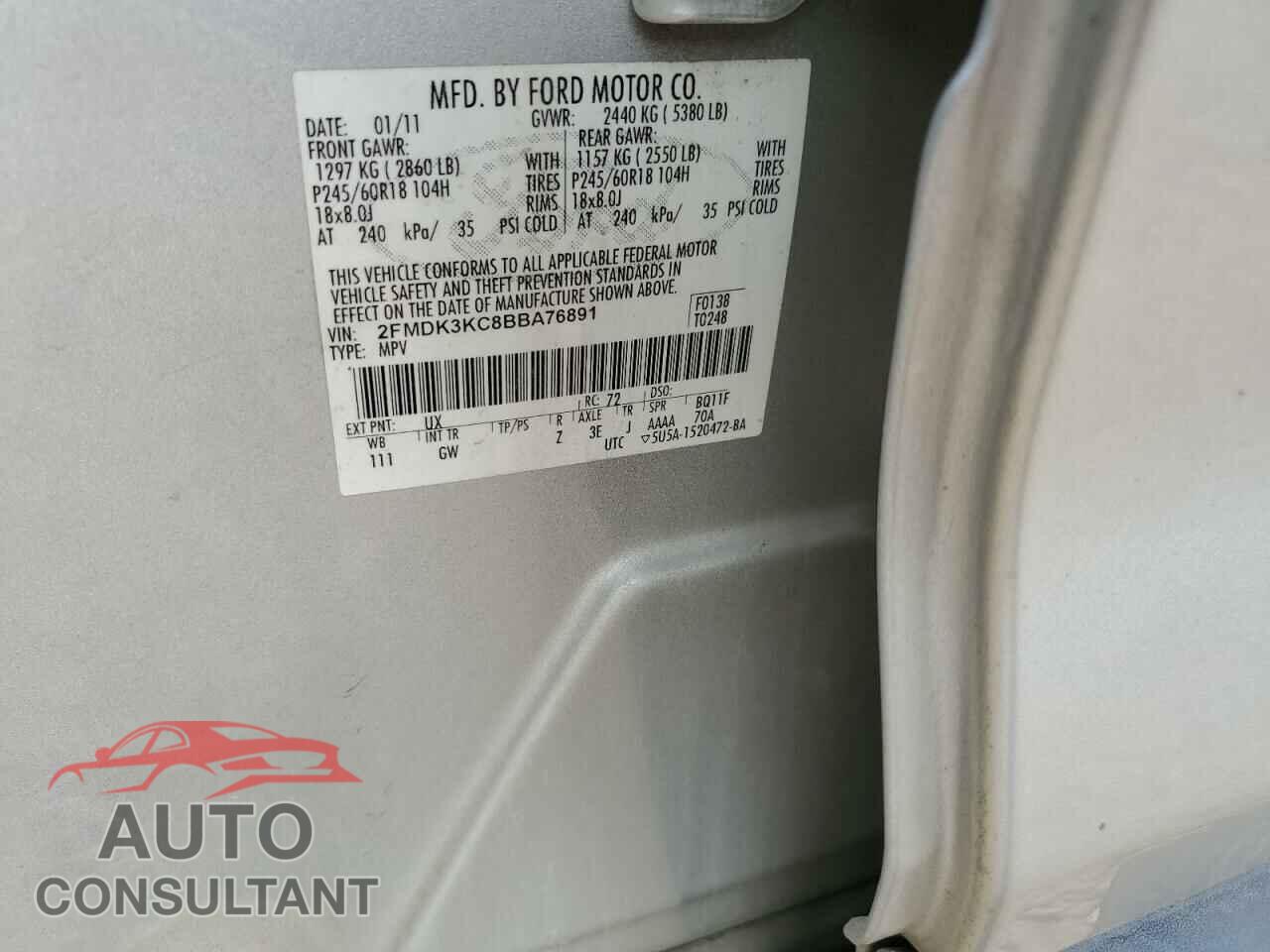 FORD EDGE 2011 - 2FMDK3KC8BBA76891
