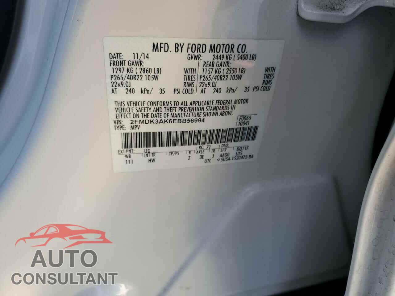FORD EDGE 2014 - 2FMDK3AK6EBB56994