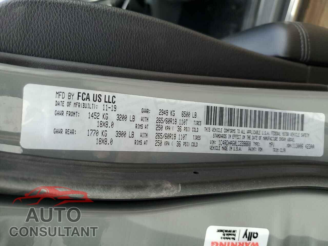 DODGE DURANGO 2020 - 1C4RDHAG0LC228668