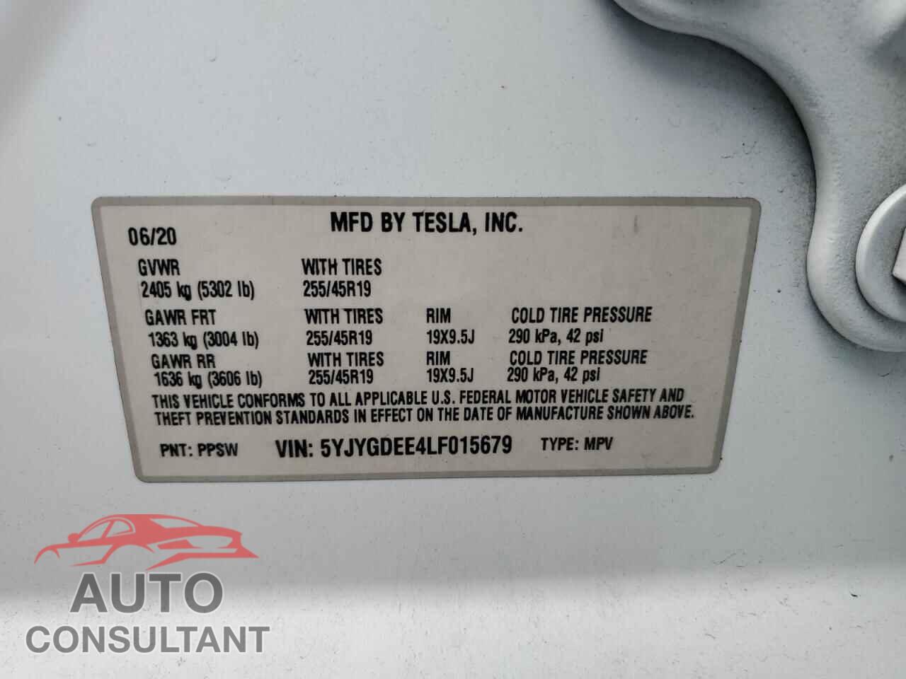 TESLA MODEL Y 2020 - 5YJYGDEE4LF015679