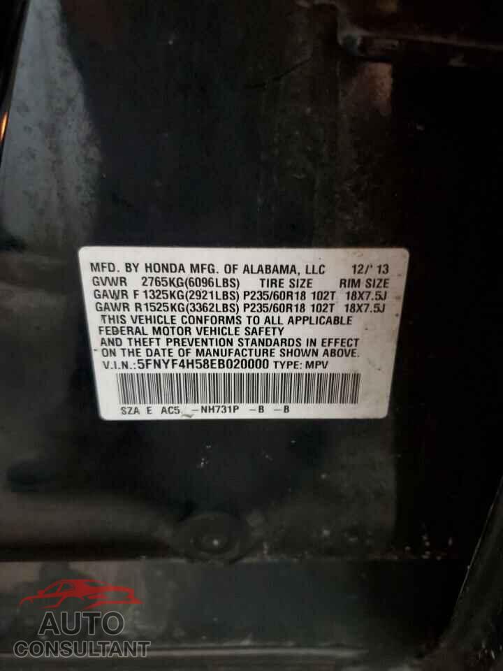 HONDA PILOT 2014 - 5FNYF4H58EB020000
