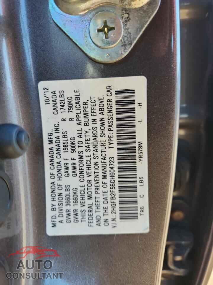 HONDA CIVIC 2012 - 2HGFB2F56CH604723