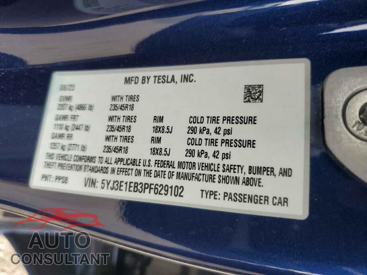TESLA MODEL 3 2023 - 5YJ3E1EB3PF629102
