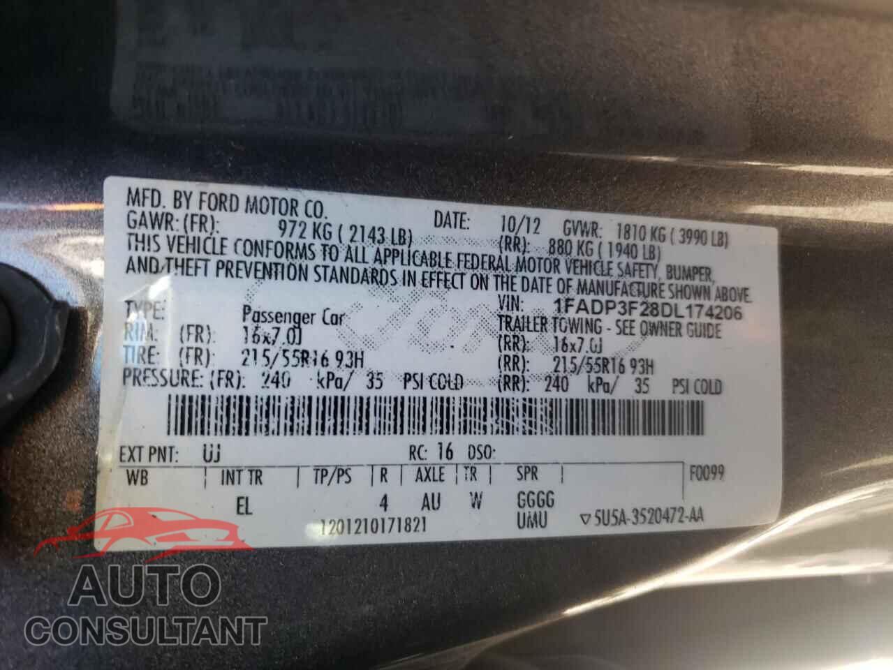 FORD FOCUS 2013 - 1FADP3F28DL174206