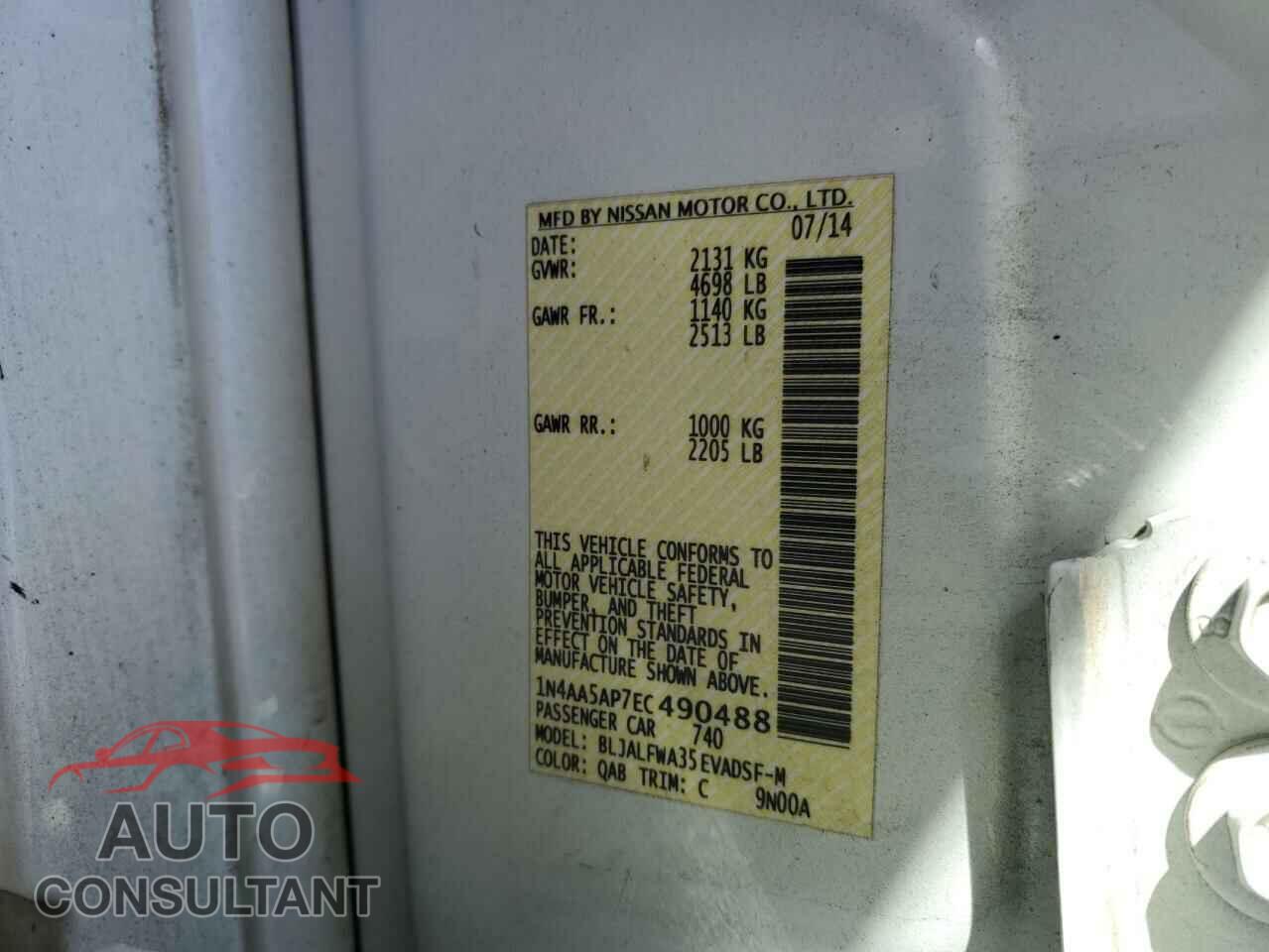 NISSAN MAXIMA 2014 - 1N4AA5AP7EC490488