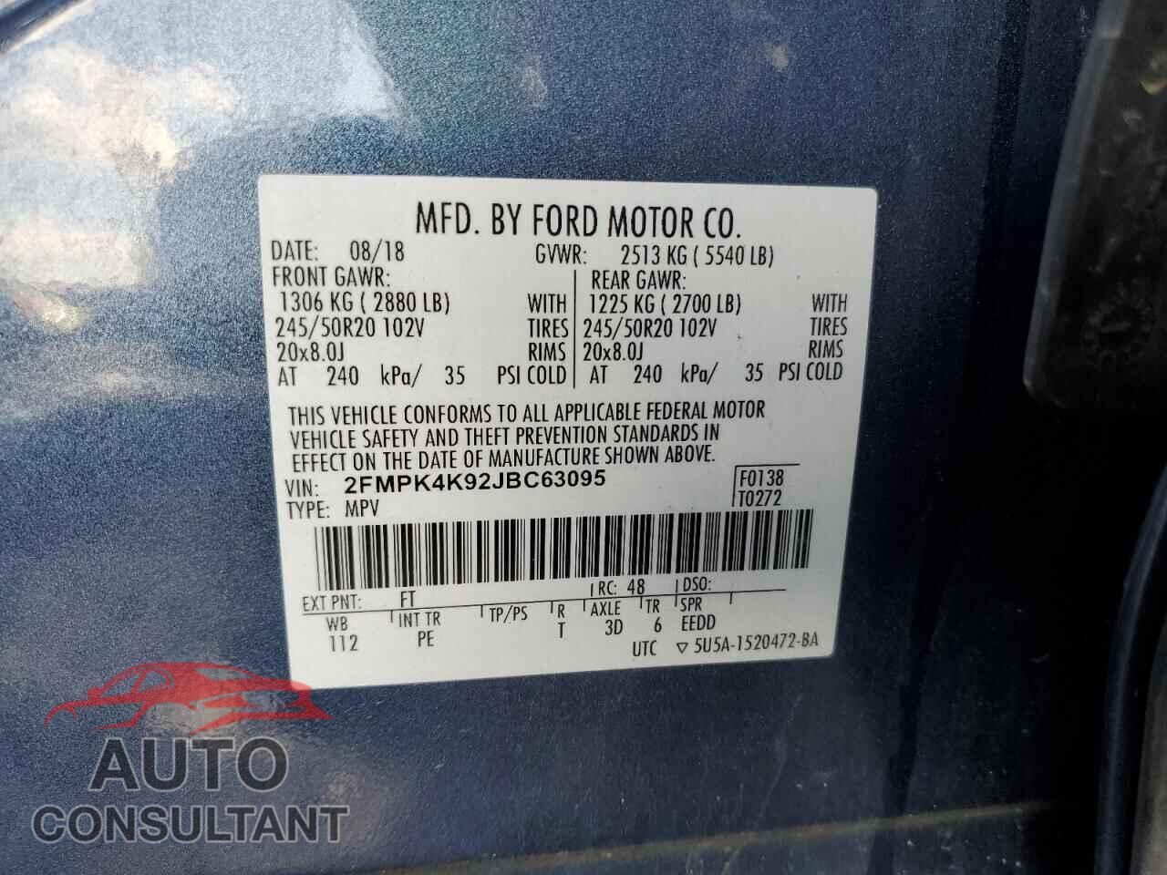 FORD EDGE 2018 - 2FMPK4K92JBC63095