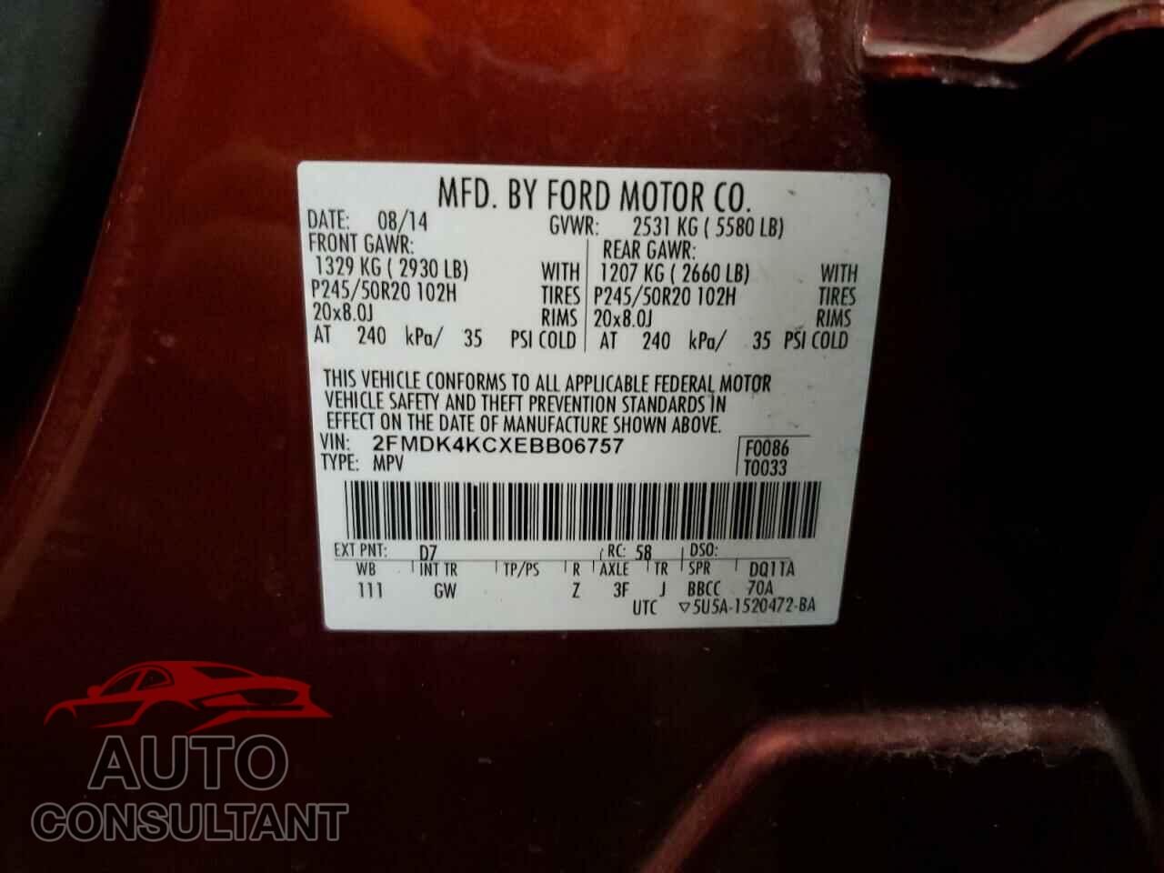 FORD EDGE 2014 - 2FMDK4KCXEBB06757