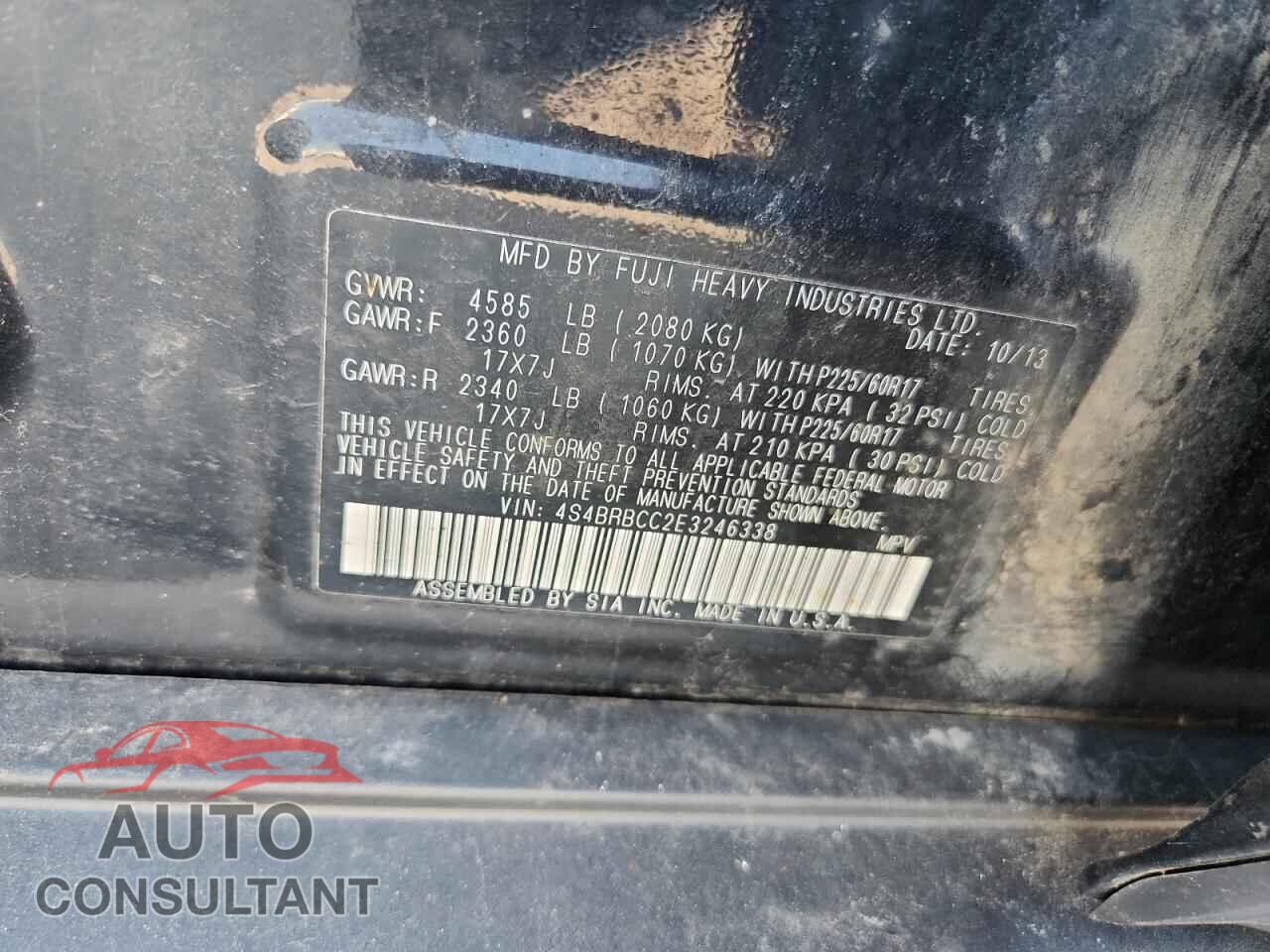 SUBARU OUTBACK 2014 - 4S4BRBCC2E3246338