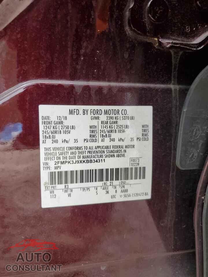 FORD EDGE 2019 - 2FMPK3J9XKBB34311